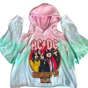 AC/DC Band Highway to Hell Oversized Tie Dye Crop Hoodie size S